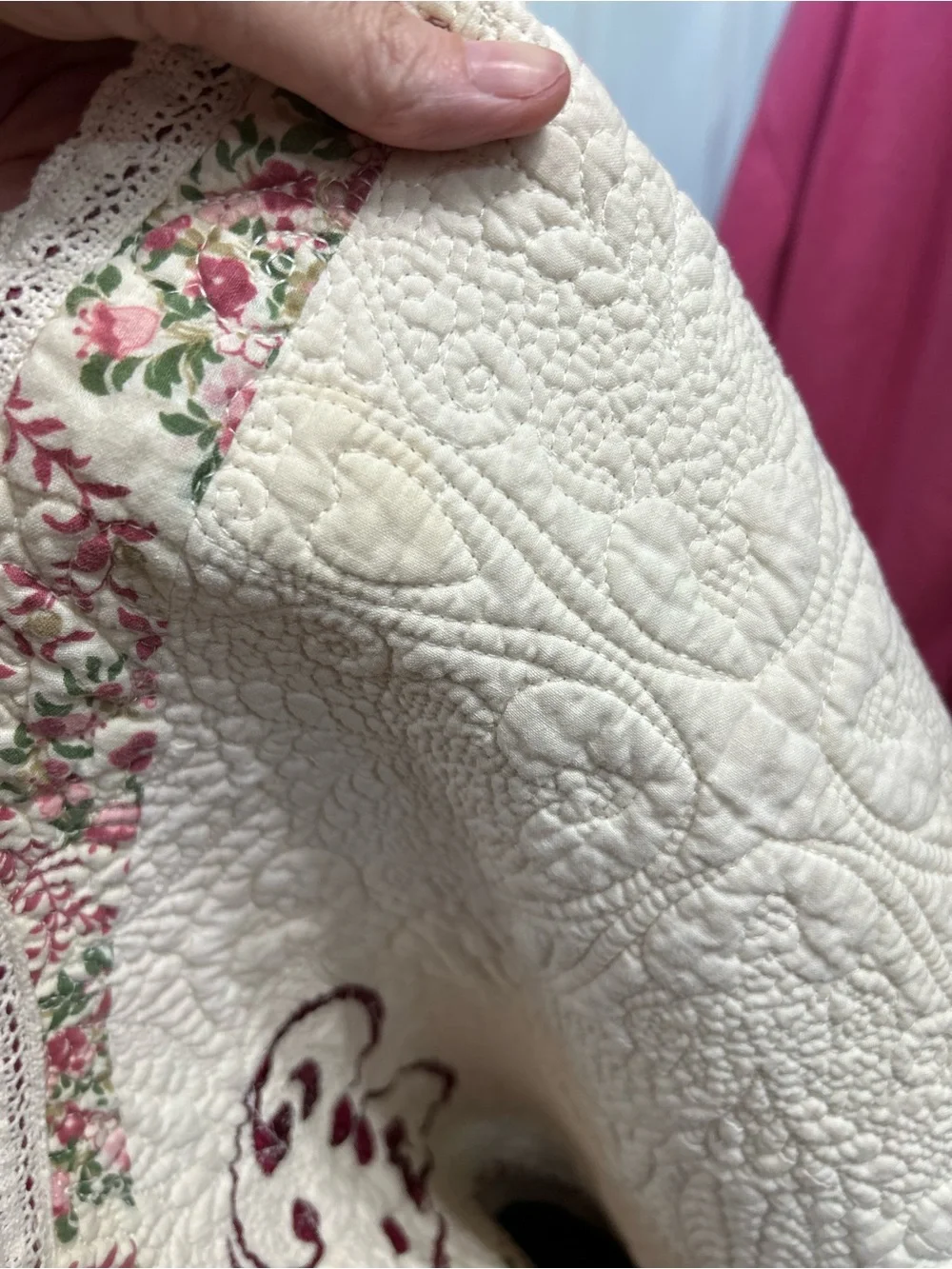 Cracker Barrel Quilted Throw/Wall Hanging 50x60 Floral Hearts Cotton Blanke